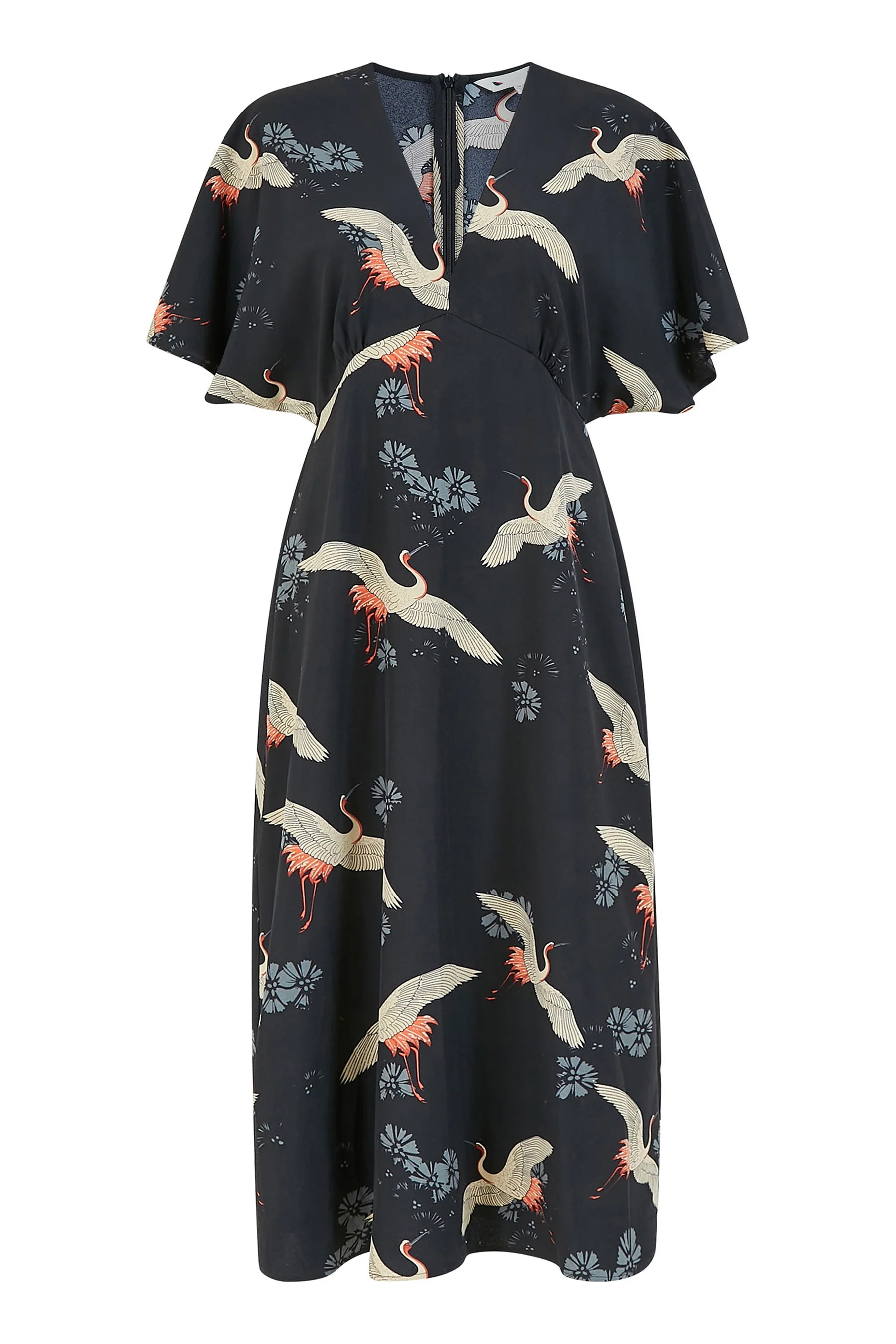 Black Crane Print Kimono Midi Dress - Image 4