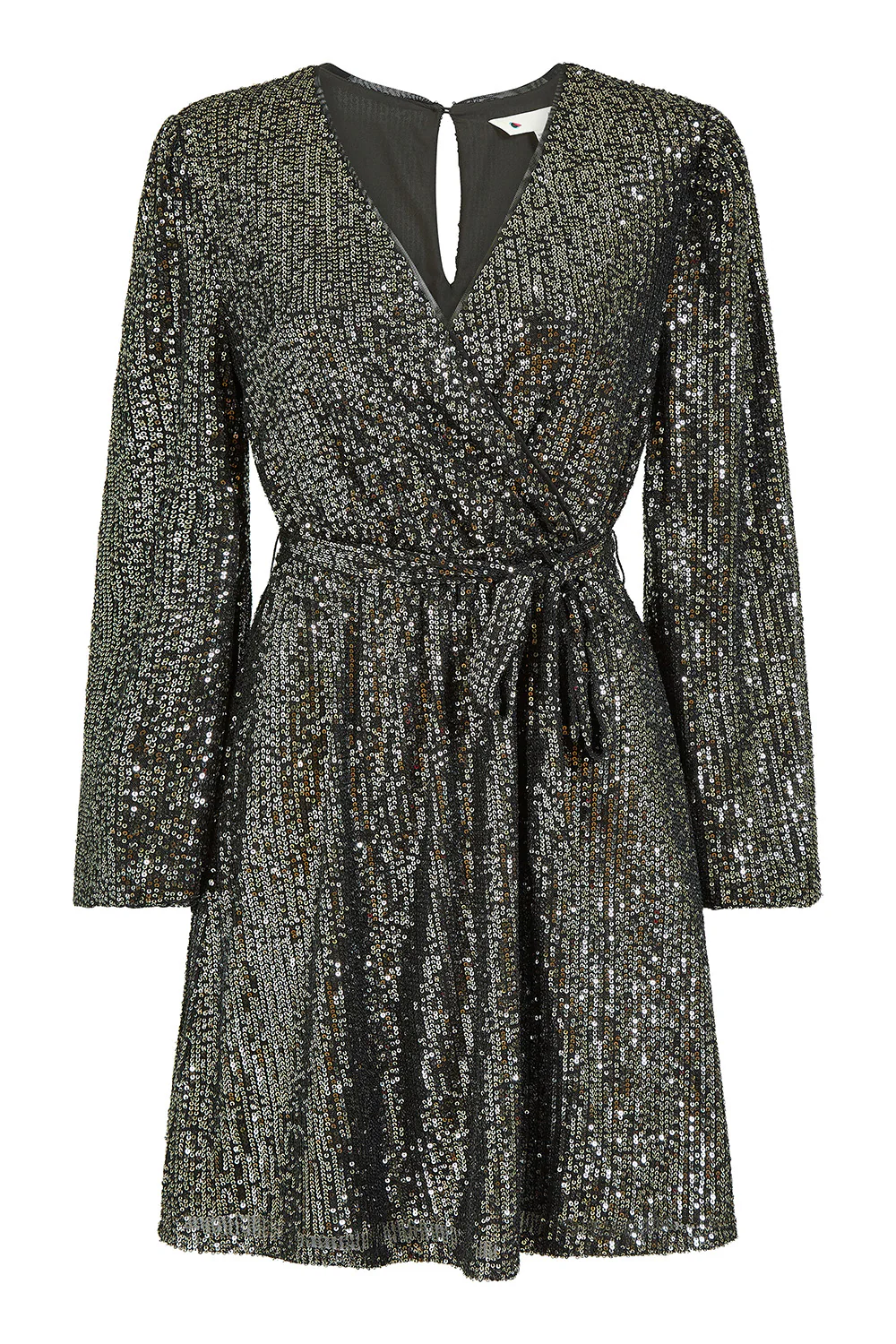 Mela Black Sequin Belted Wrap Long Sleeve Dress - Image 6