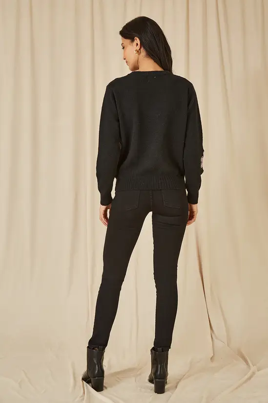 Mela Black Sequin Flower Jumper - Image 3