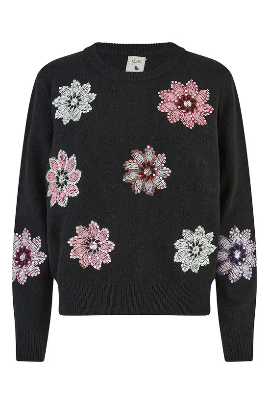 Mela Black Sequin Flower Jumper - Image 4