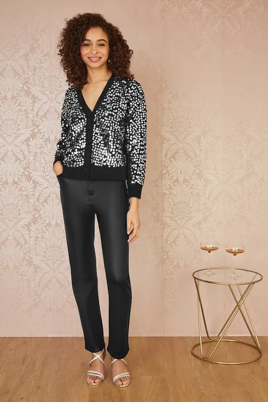 Mela Black Sequin Knitted Cardigan - Image 3
