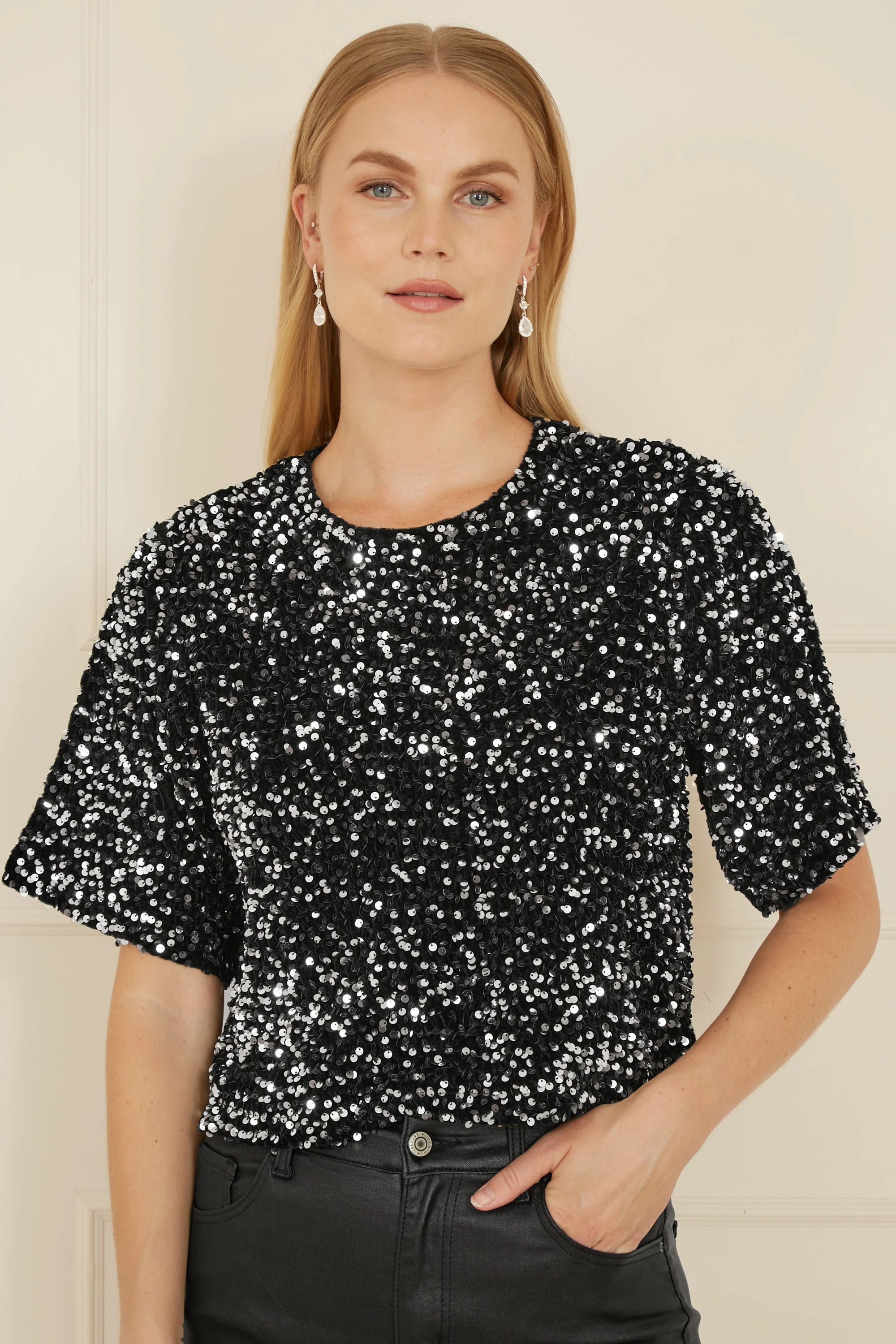 Mela Black Sequin Relaxed Fit Top - Image 3
