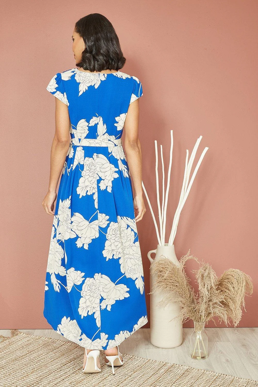 Mela Blue Blossom Print Wrap Midi With Dipped Hem - Image 5