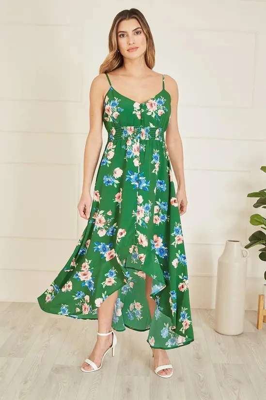 Mela Green Floral High Low Frill Midi Dress - Image 4