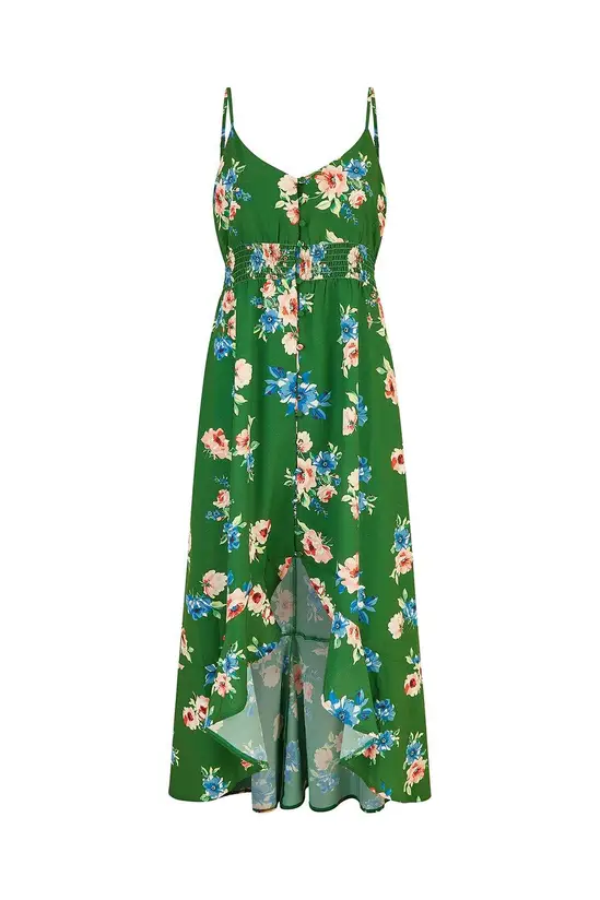 Mela Green Floral High Low Frill Midi Dress - Image 5
