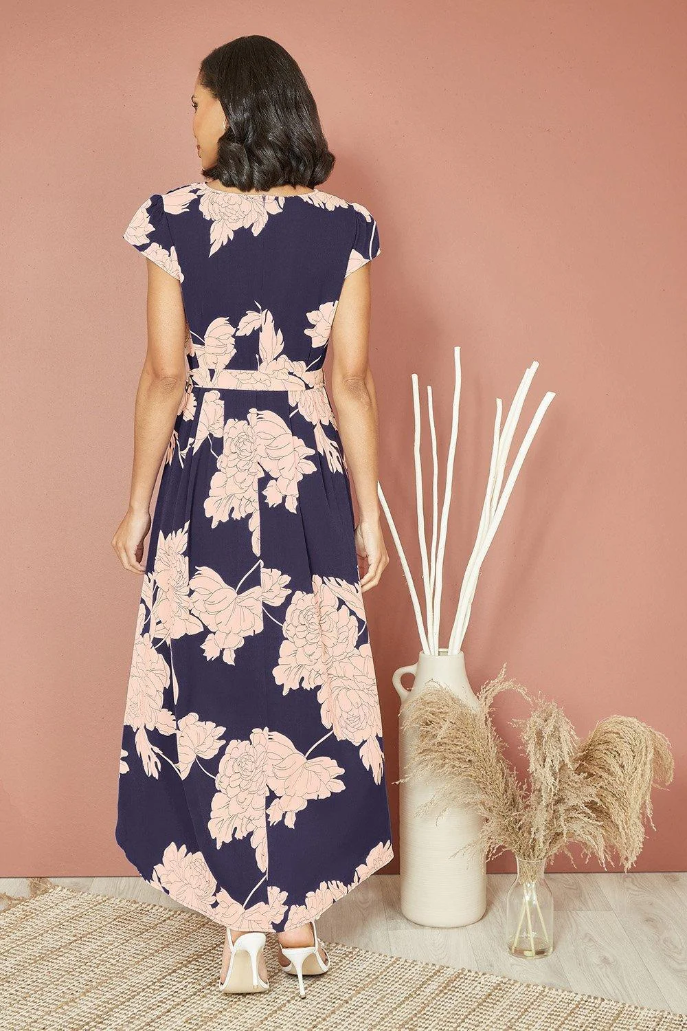 Mela Navy Blossom Print Wrap Midi With Dipped Hem - Image 5