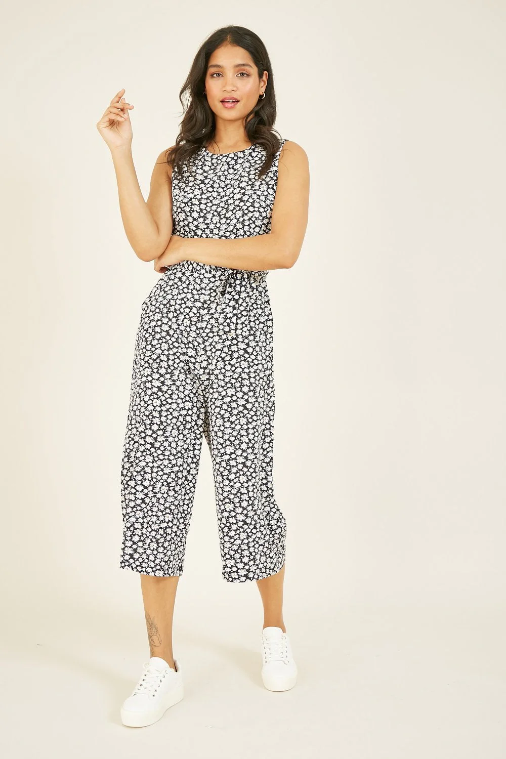 Mela Navy Ditsy Daisy Sleeveless Culotte Jumpsuit - Image 3