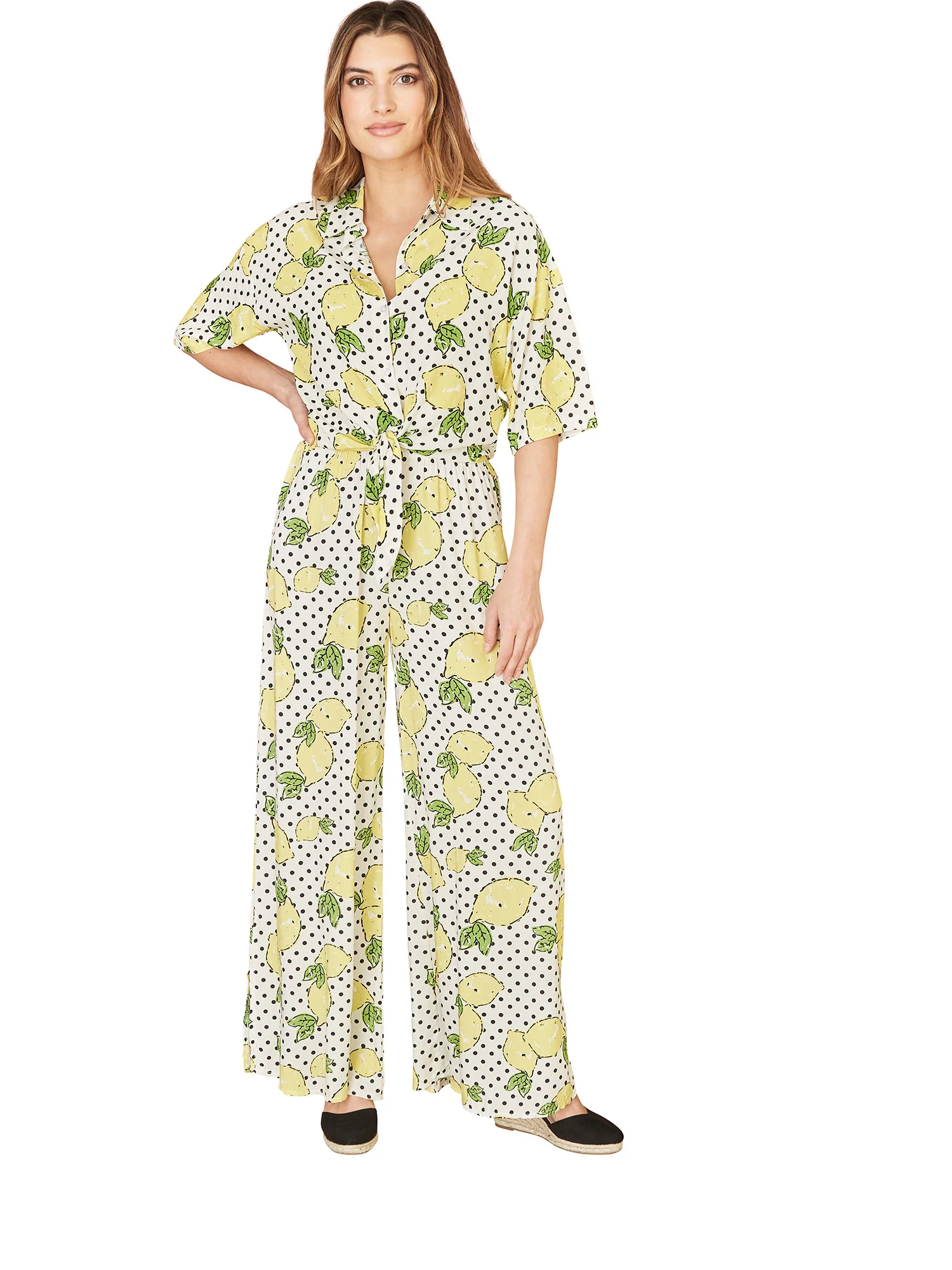 Mela White Viscose Lemon Print Tie Shirt - Image 2