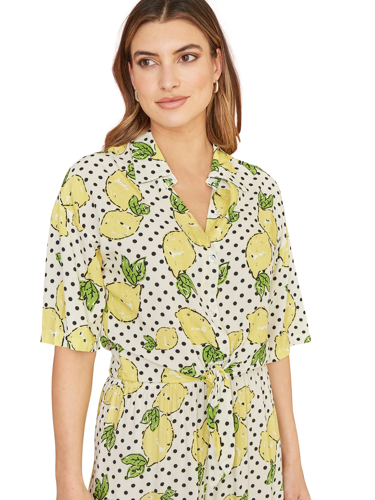 Mela White Viscose Lemon Print Tie Shirt - Image 4