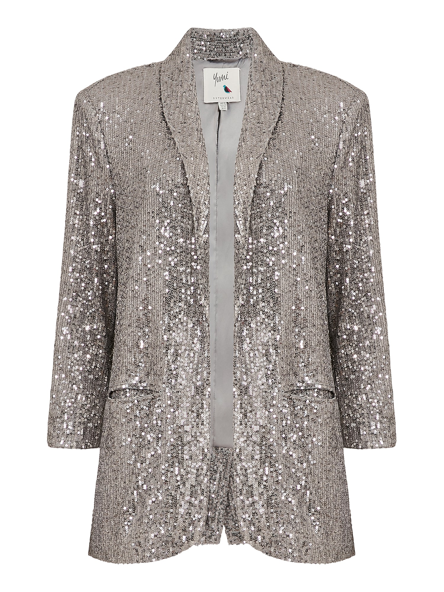 Silver Sequin Blazer With Pockets - Image 4