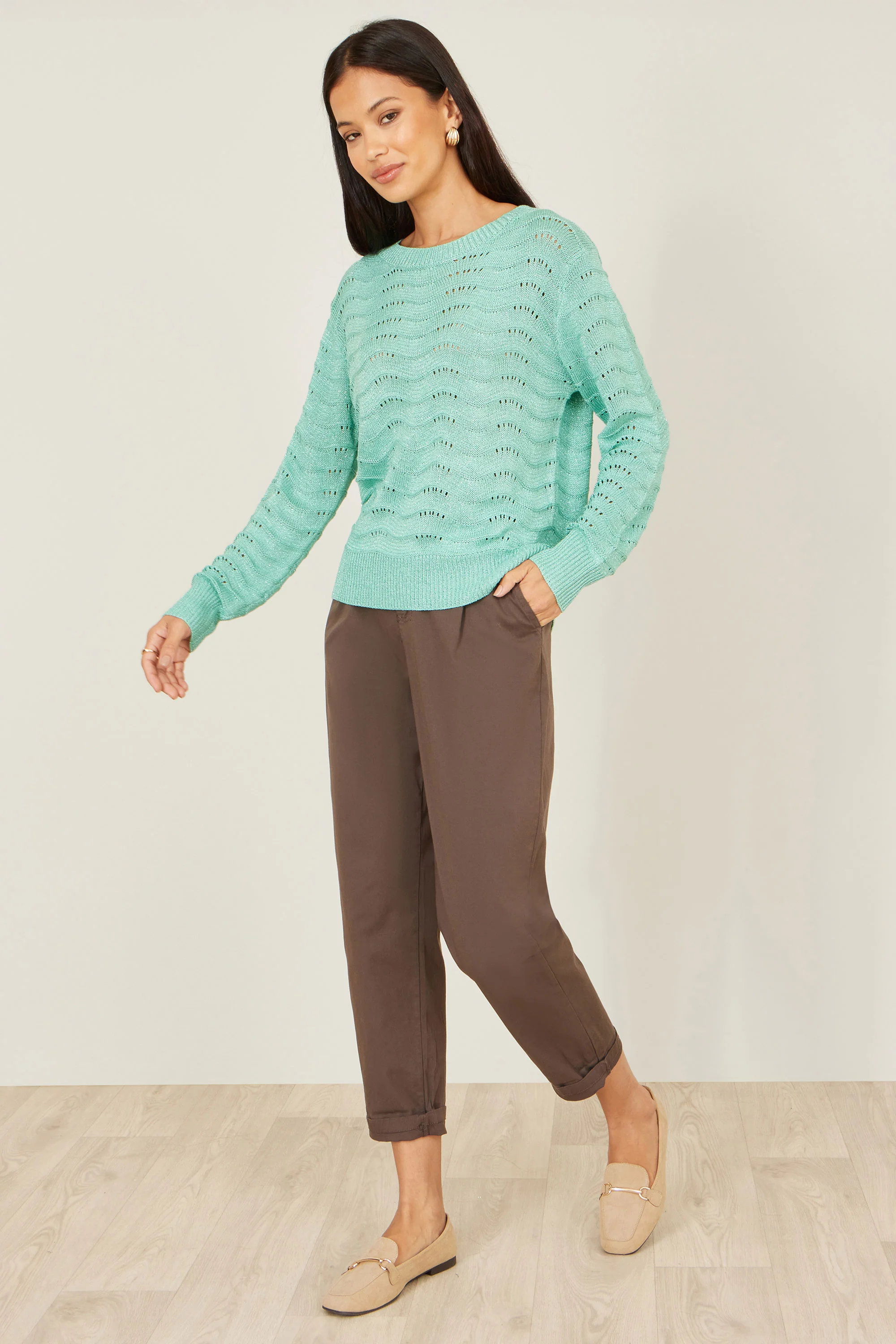 Yumi Aqua Wave Metallic Thread Relaxed Jumper - Image 4