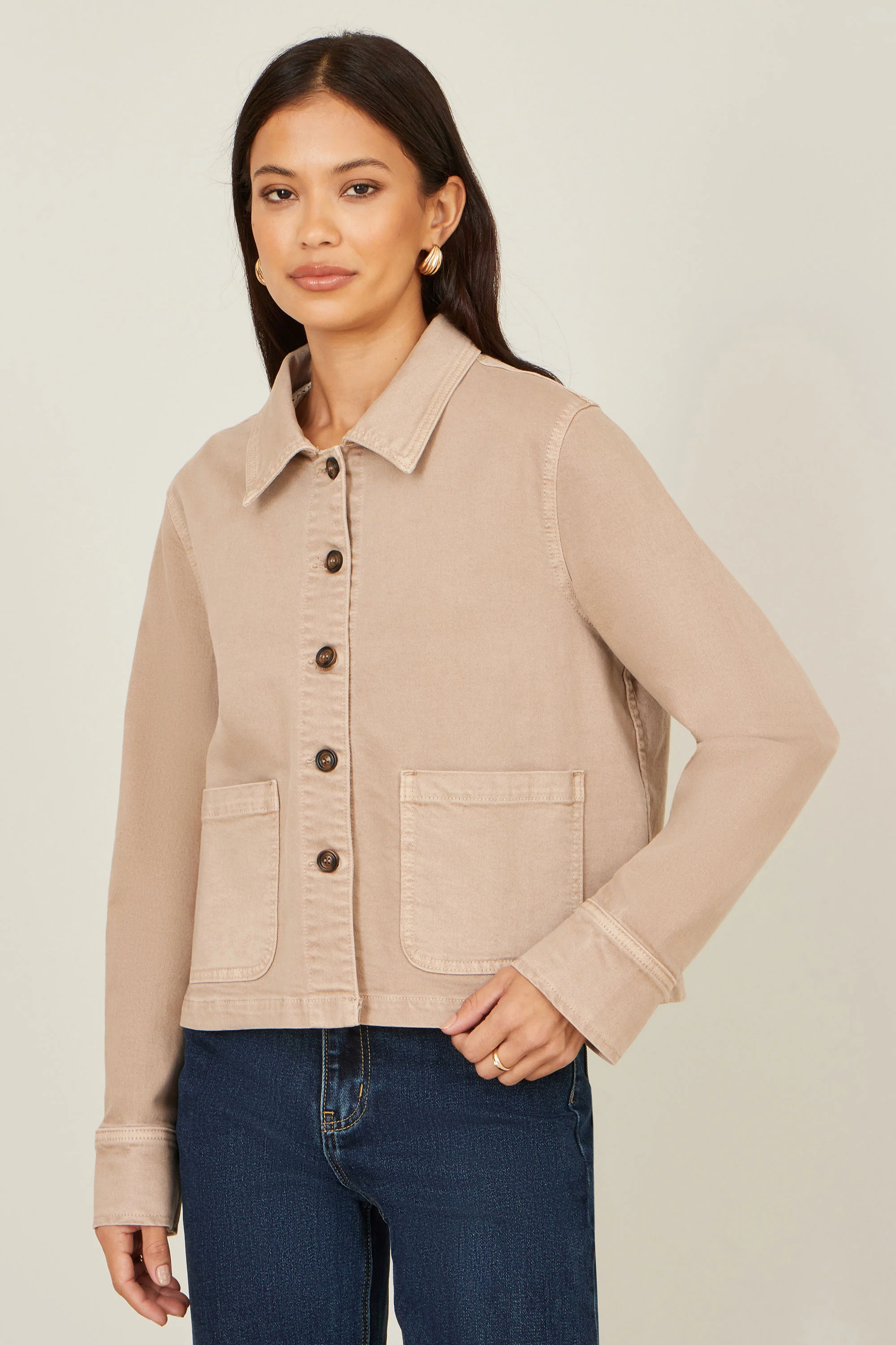 Yumi Beige Canvas Jacket With Patch Pockets - Image 2