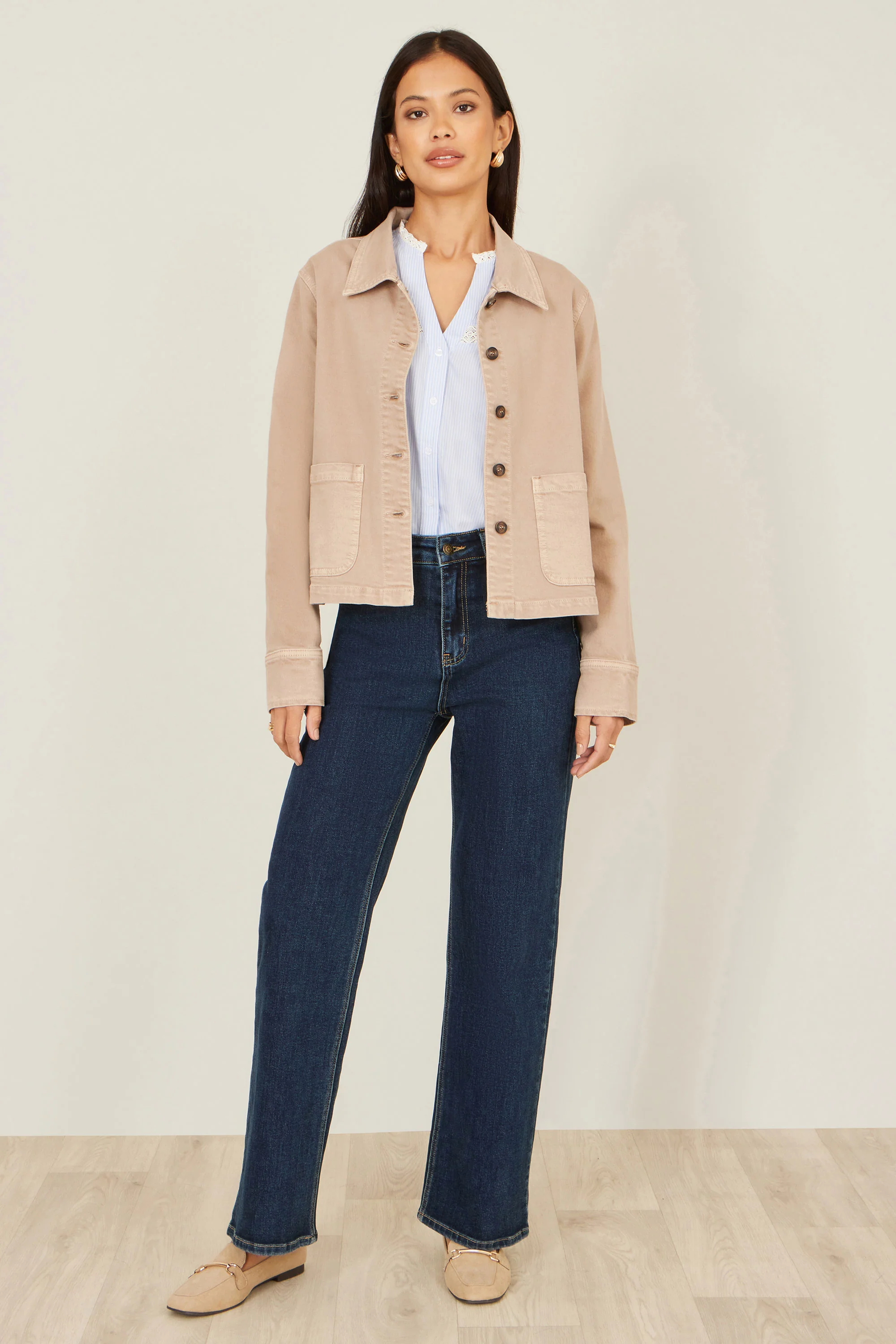 Yumi Beige Canvas Jacket With Patch Pockets - Image 3