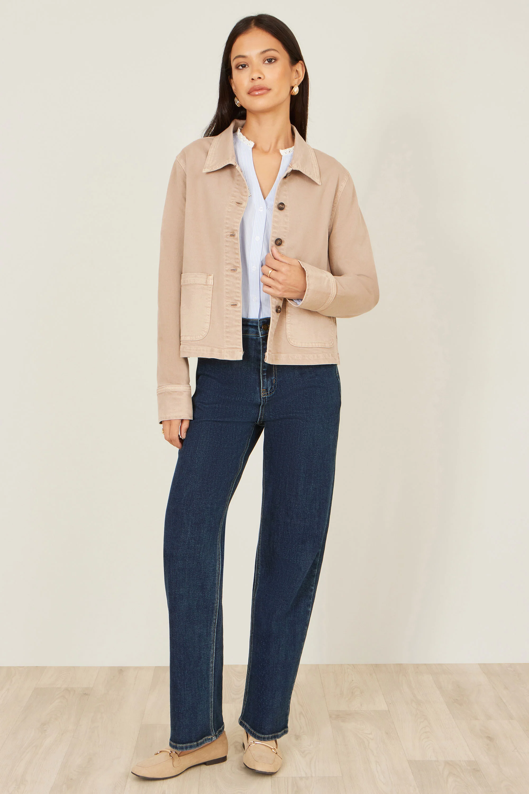 Yumi Beige Canvas Jacket With Patch Pockets - Image 4