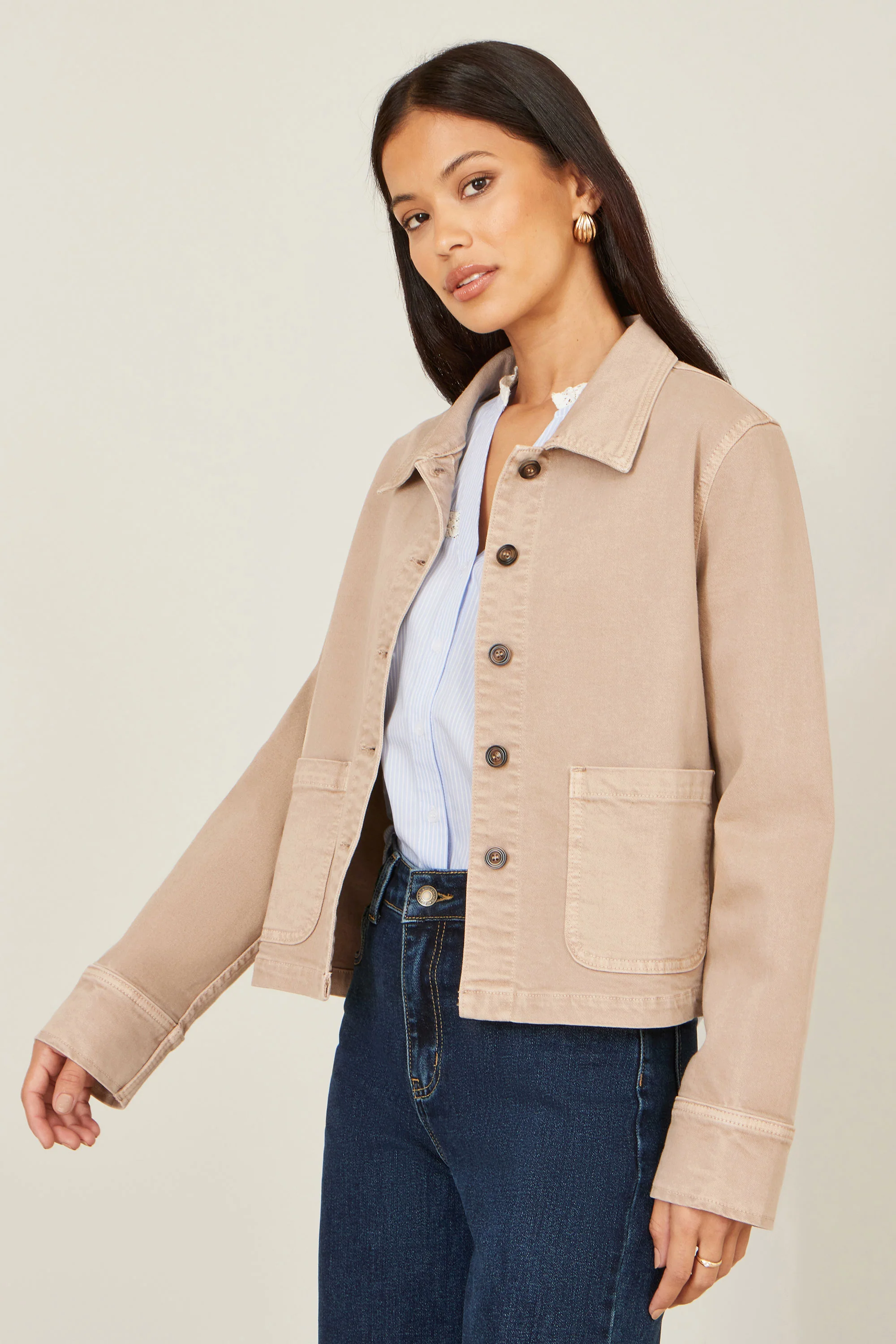 Yumi Beige Canvas Jacket With Patch Pockets - Image 6