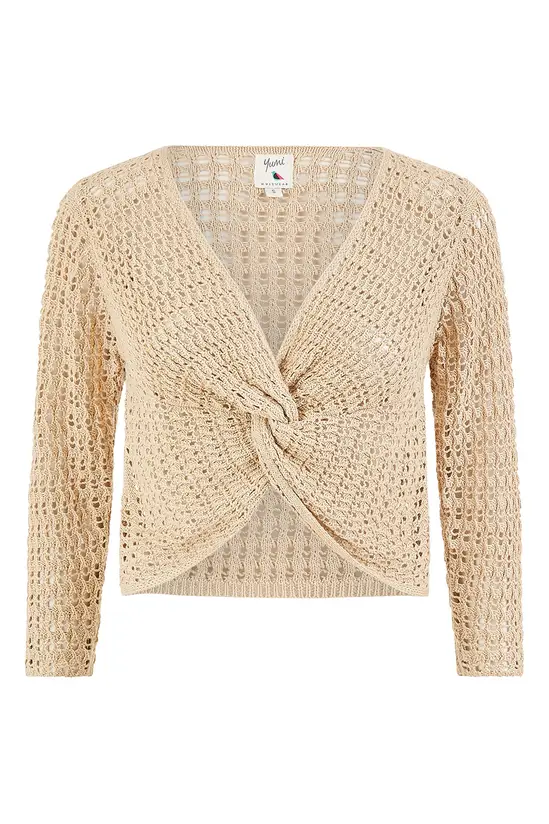 Yumi Beige Cotton Crochet Knitted Top - Image 5