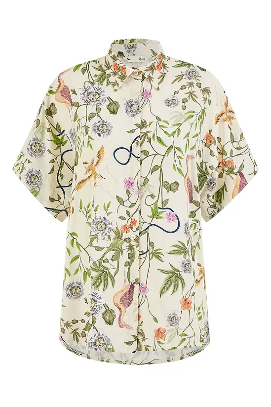 Yumi Beige Relaxed Fit Shirt With Botanical Print - Image 4