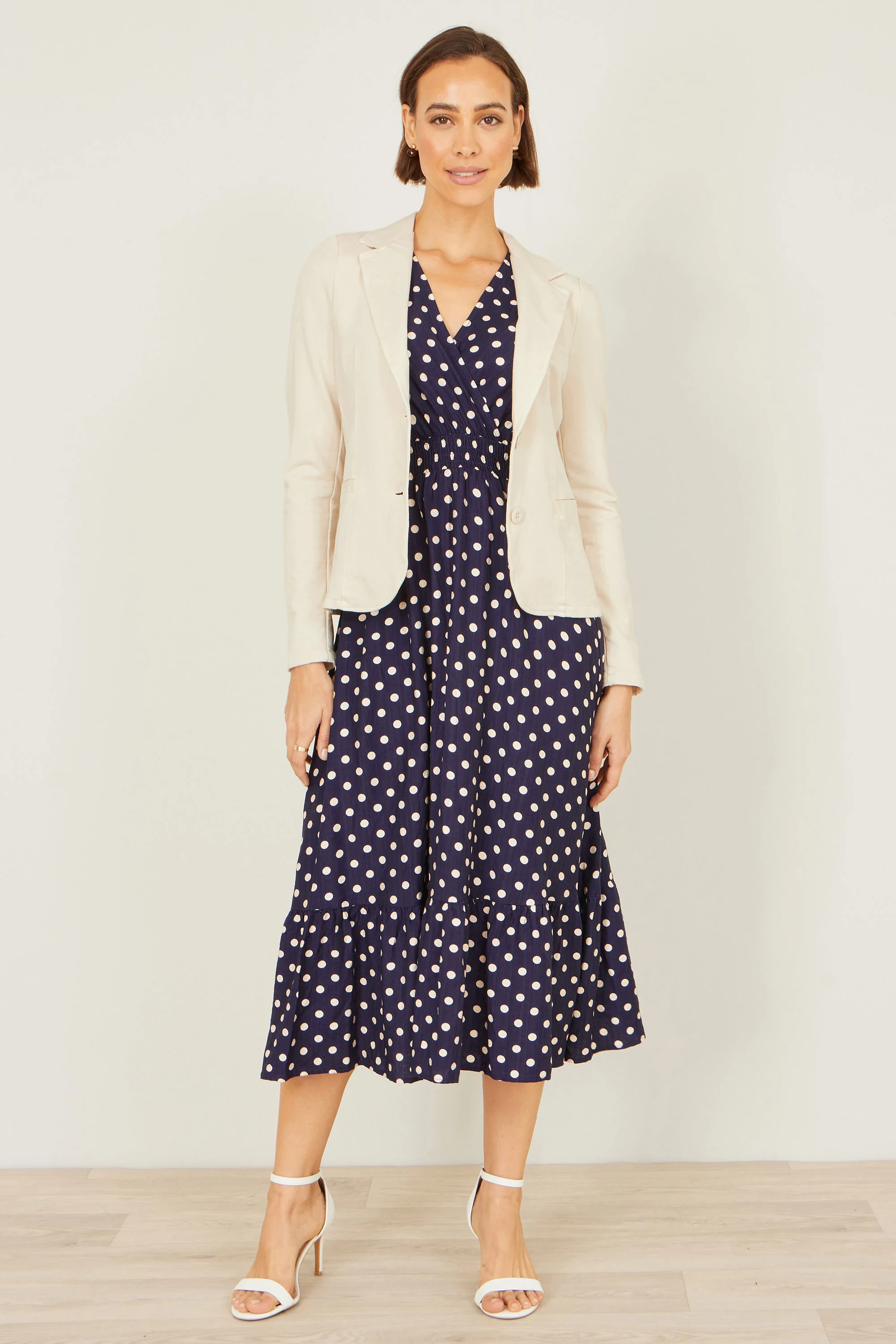 Yumi Beige Stretch Cotton Blazer - Image 2