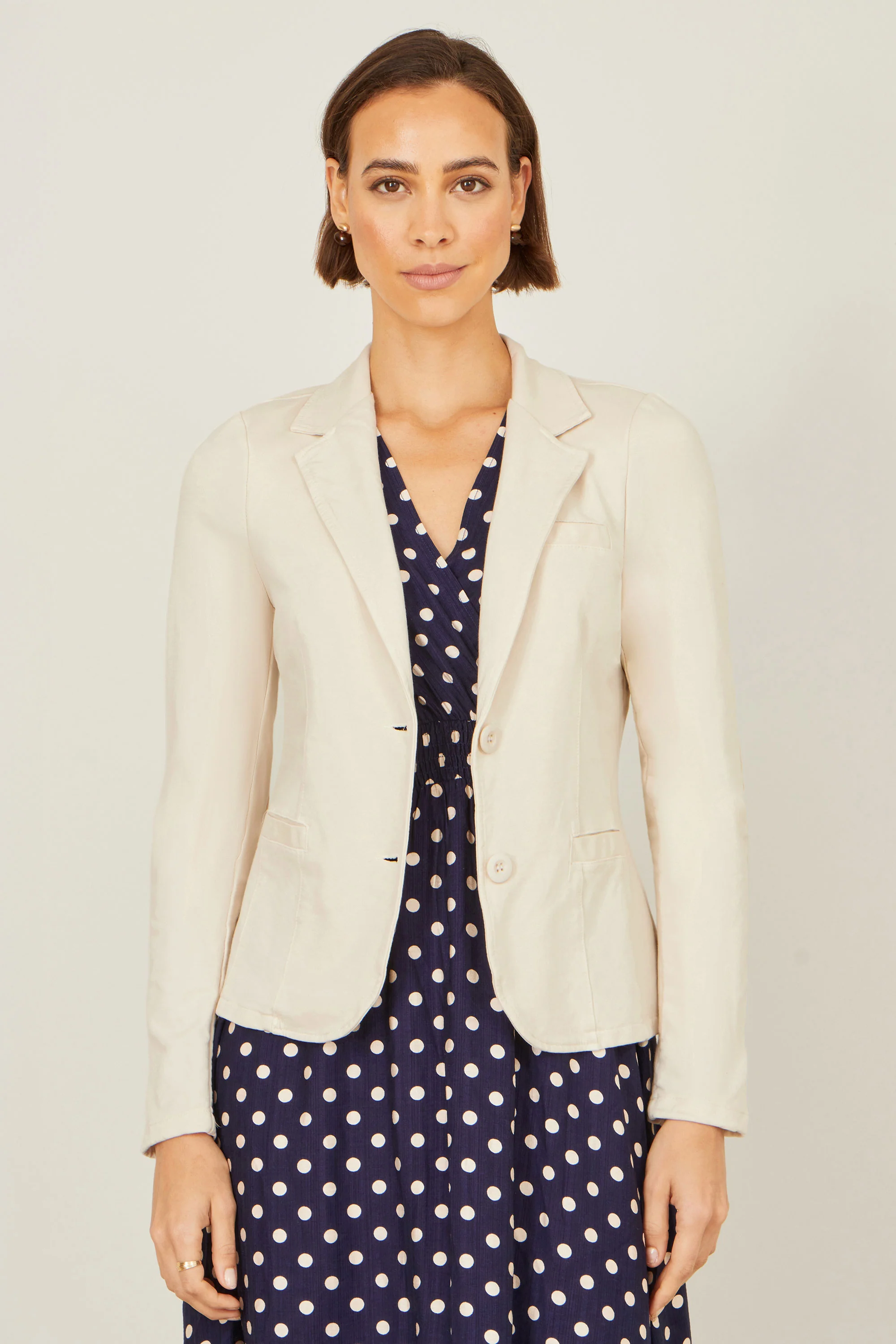 Yumi Beige Stretch Cotton Blazer - Image 3