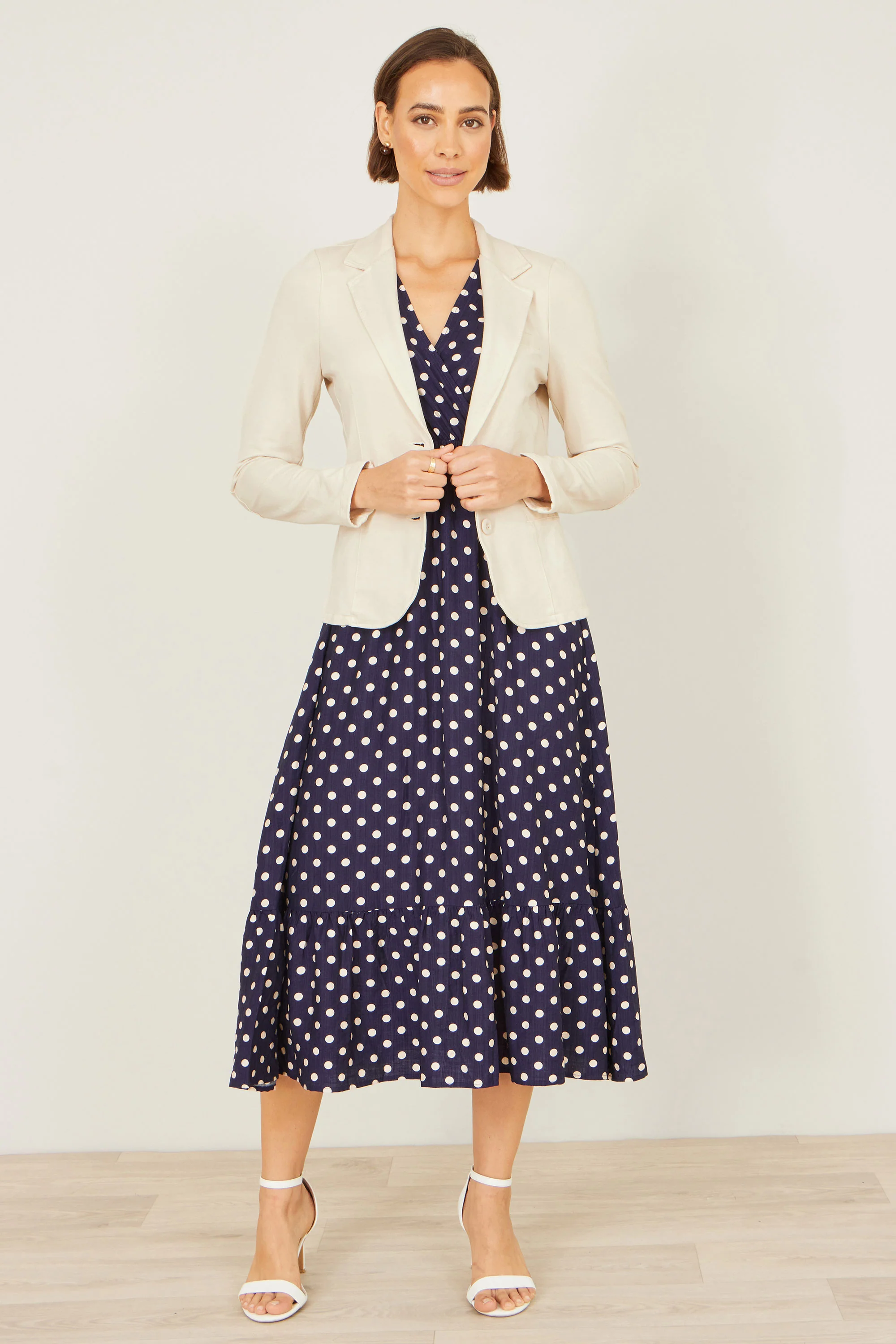 Yumi Beige Stretch Cotton Blazer - Image 4