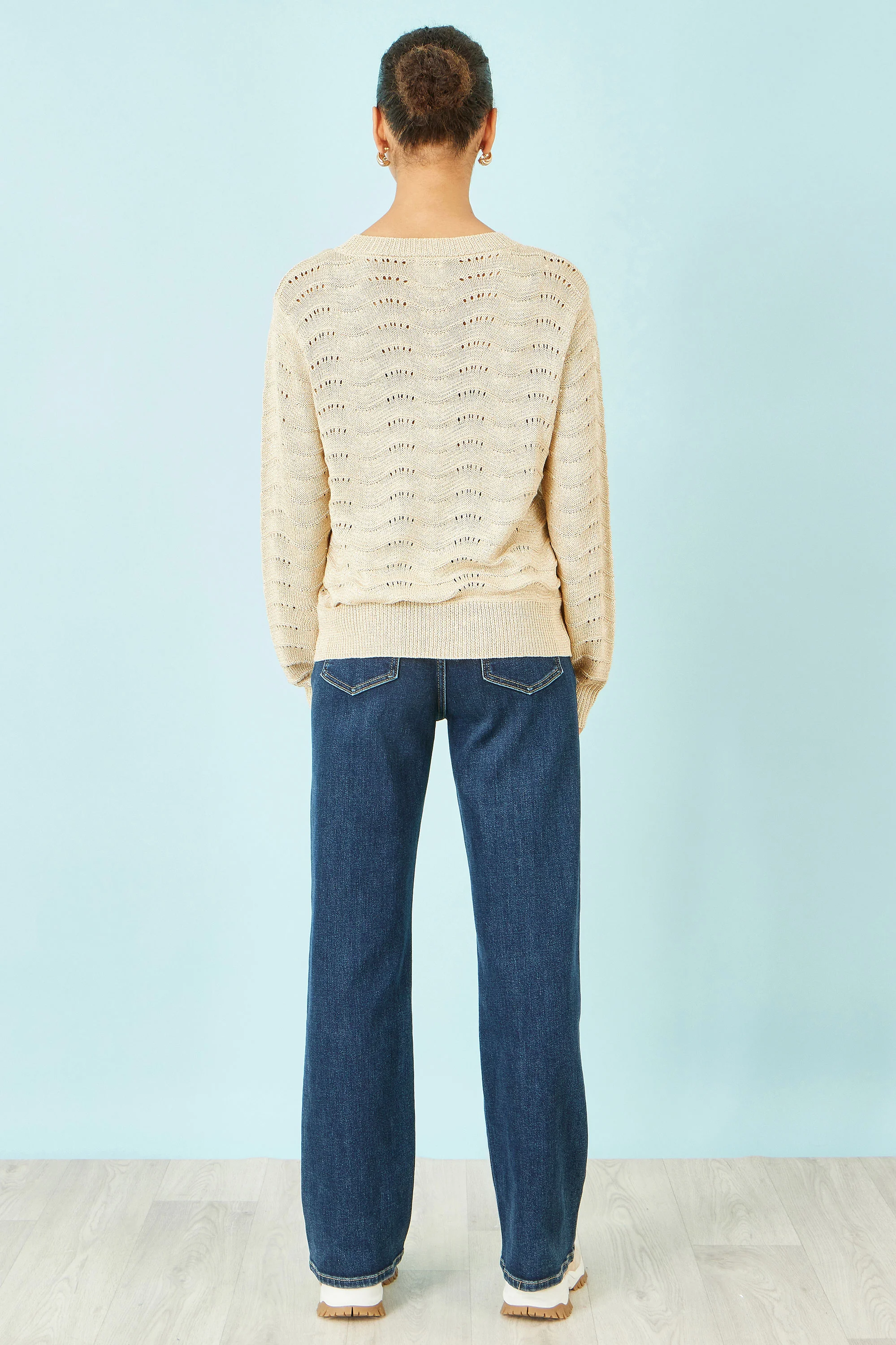 Yumi Beige Wave Metallic Thread Relaxed Jumper - Image 4