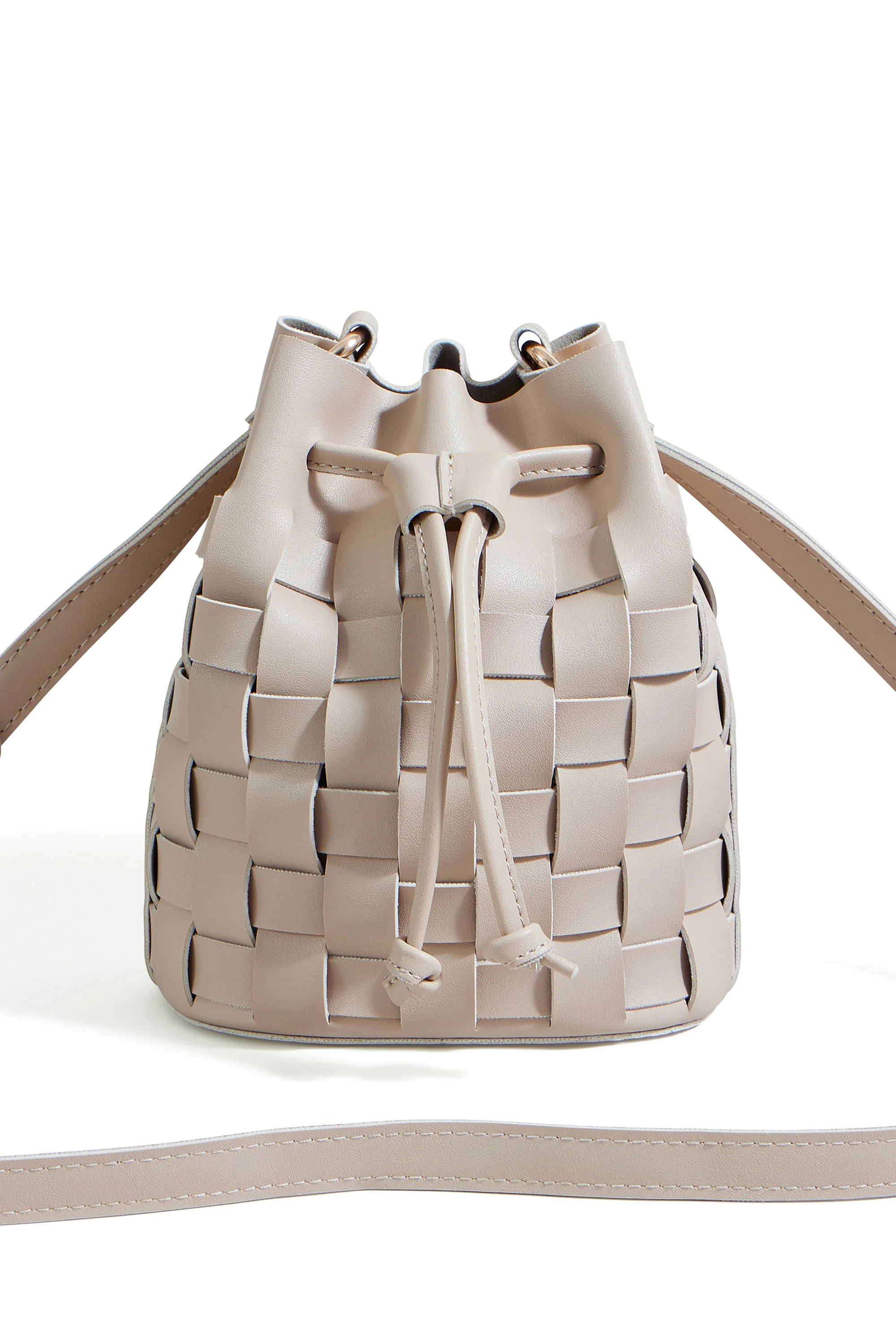 Yumi Beige Woven Bucket Shoulder Bag - Image 5