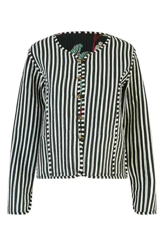 Yumi Black Animal Print Reversible Cotton Cropped Quilted Jacket - Image 7