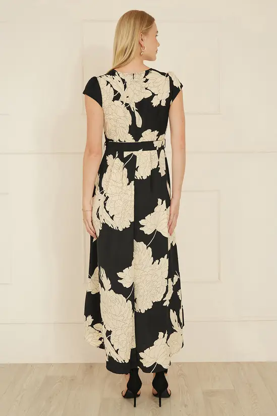 Yumi Black Blossom Print Wrap Midi With Dipped Hem - Image 5