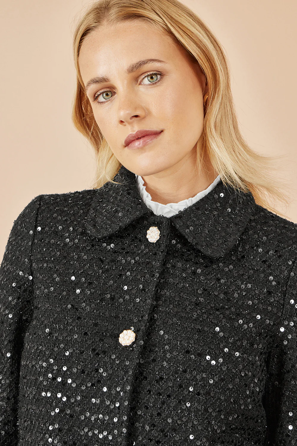 Yumi Black Boucle Sequin Jacket With Pearl Buttons - Image 4