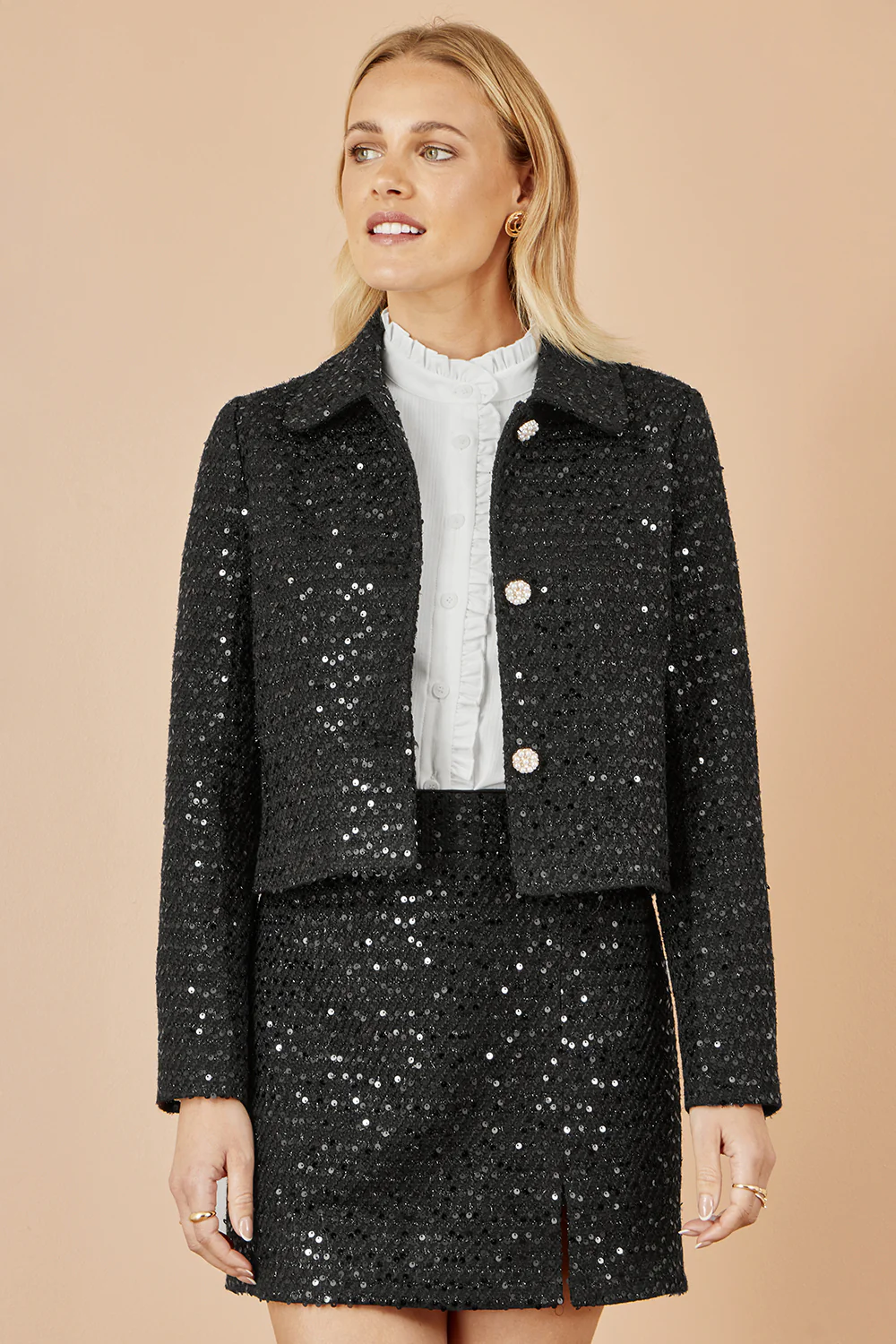 Yumi Black Boucle Sequin Mini Skirt - Image 4