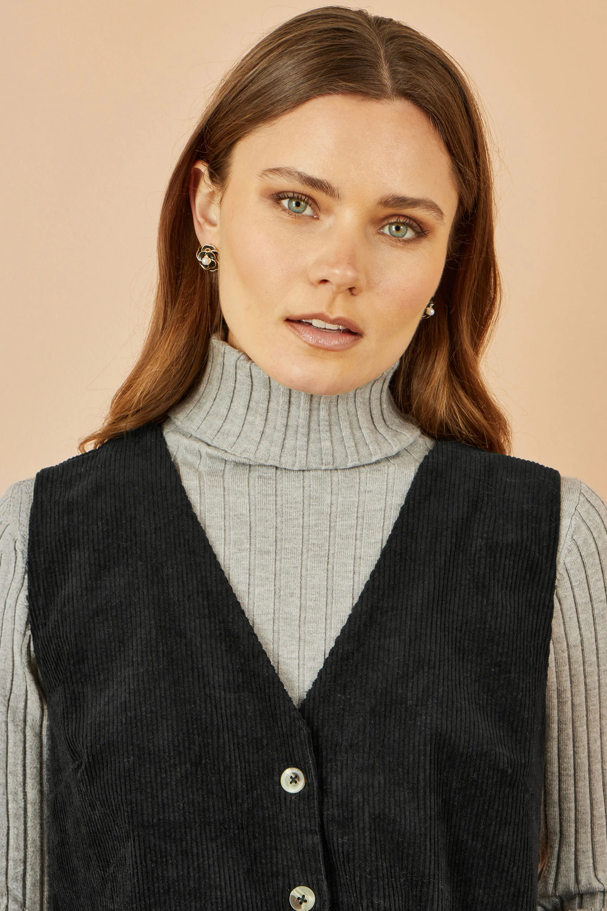 Yumi Black Cord Button Through Pinafore Dress With Pockets - Image 3