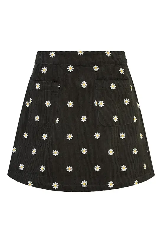 Yumi Black Corduroy Embroidered Daisy Mini Skirt - Image 4