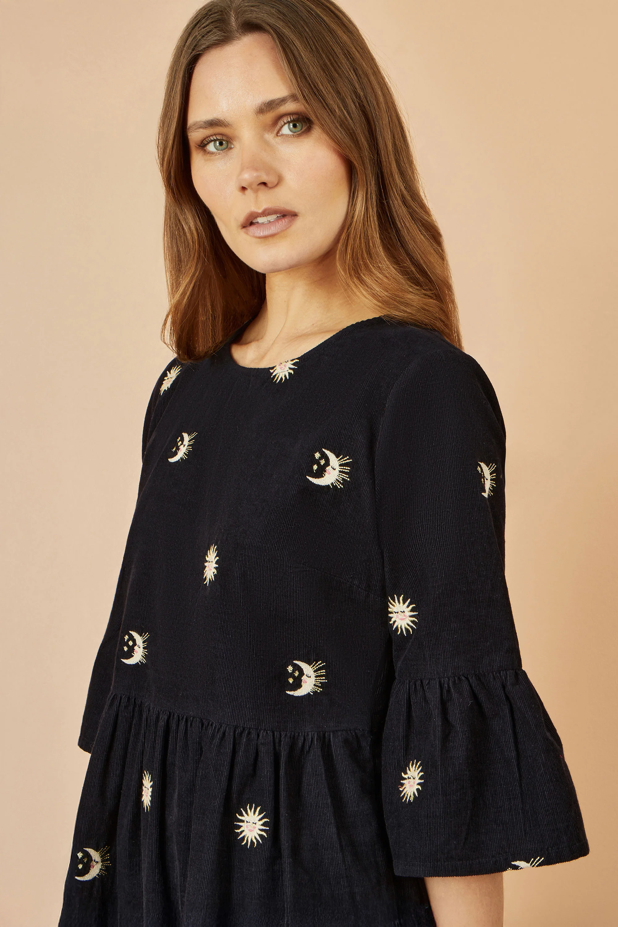 Yumi Black Cosmic Embroidery Cord Tunic Dress - Image 2