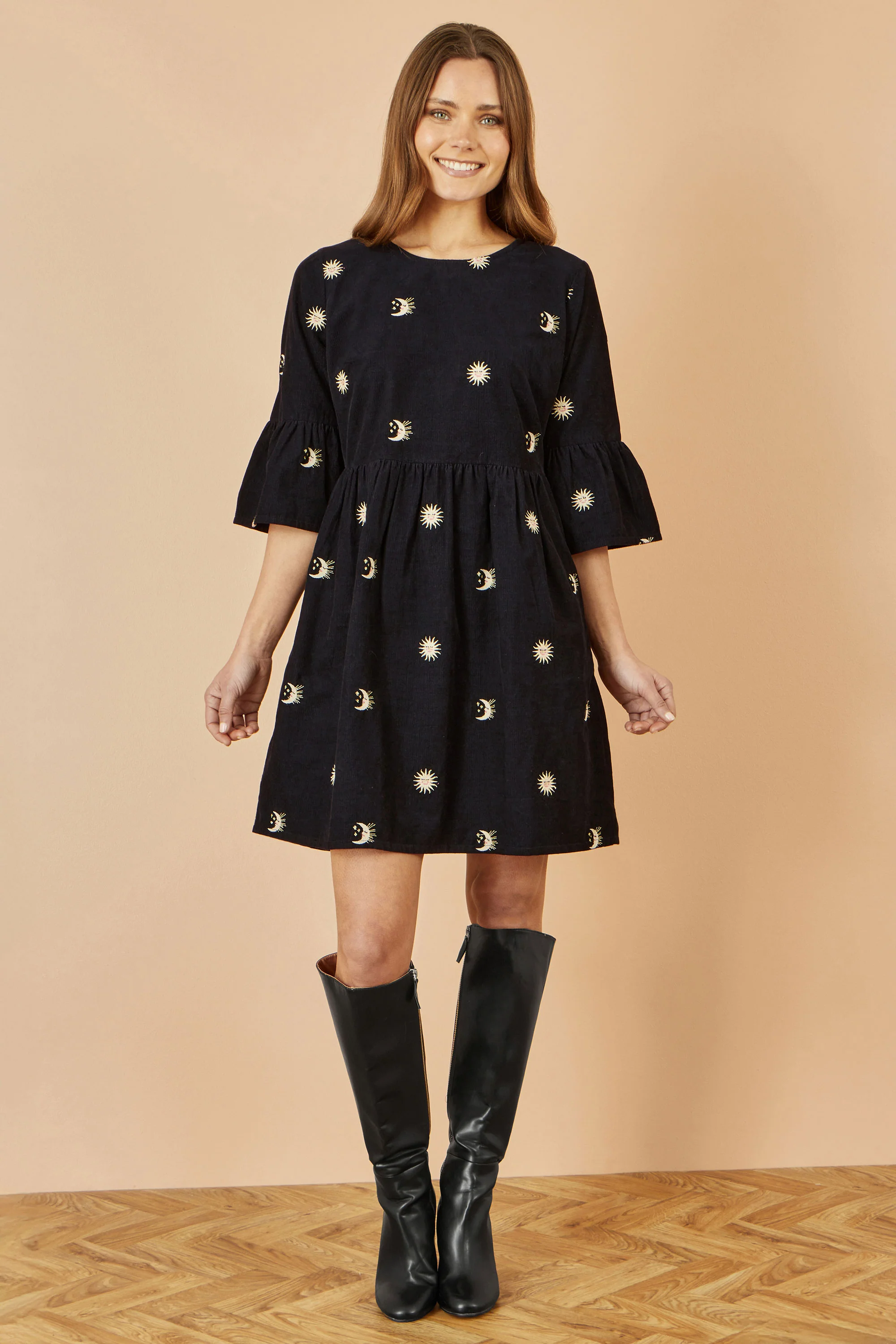 Yumi Black Cosmic Embroidery Cord Tunic Dress - Image 3
