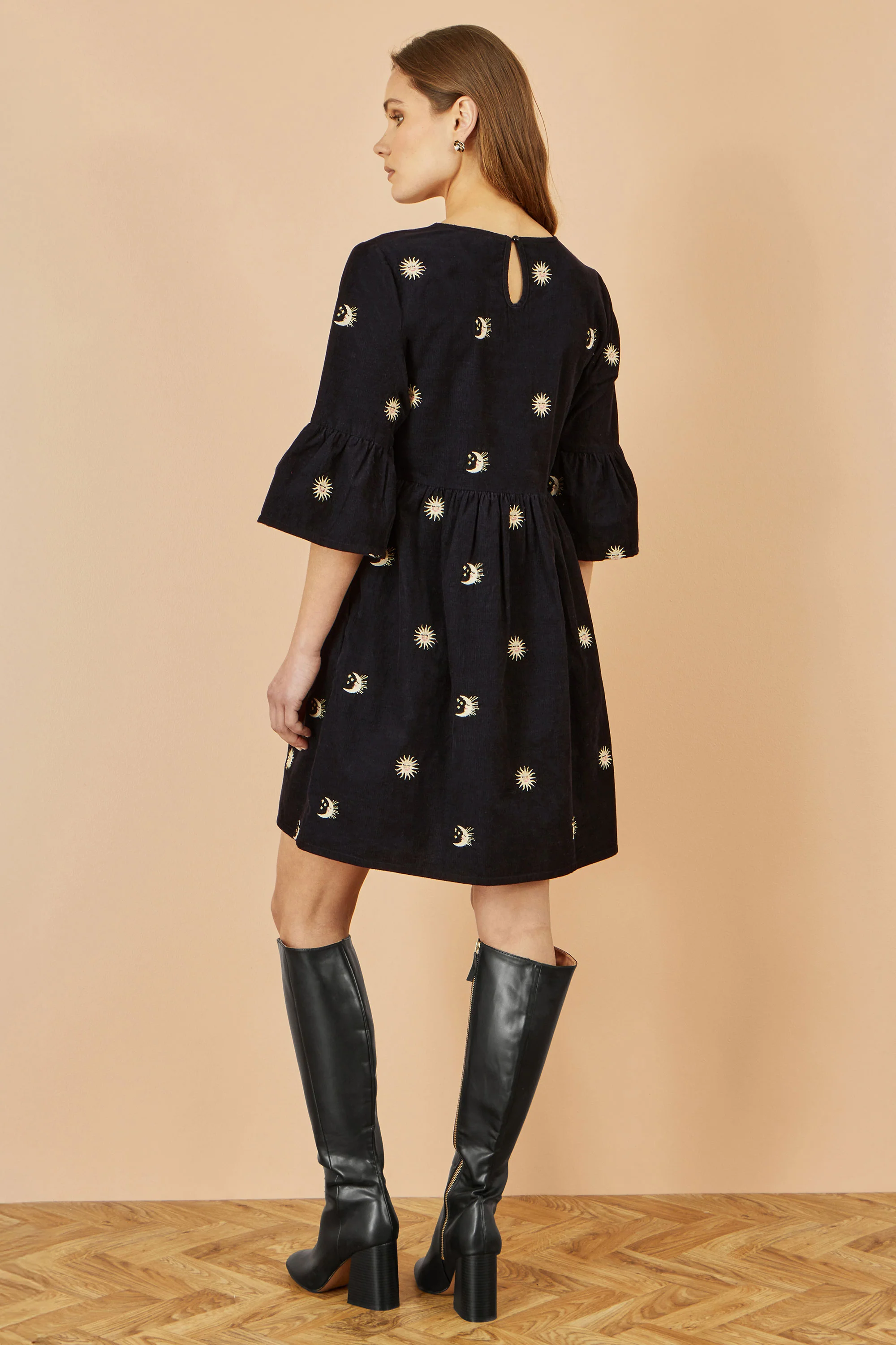 Yumi Black Cosmic Embroidery Cord Tunic Dress - Image 4