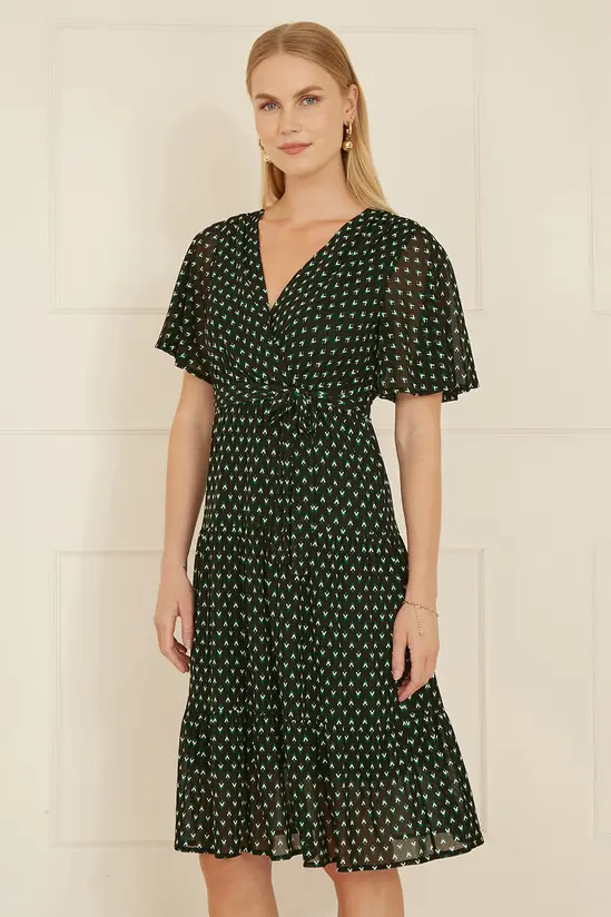 Yumi Black Dot Print Mesh Stretch Midi Skater Dress - Image 3