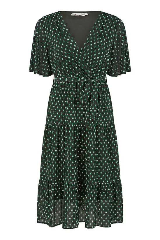 Yumi Black Dot Print Mesh Stretch Midi Skater Dress - Image 4