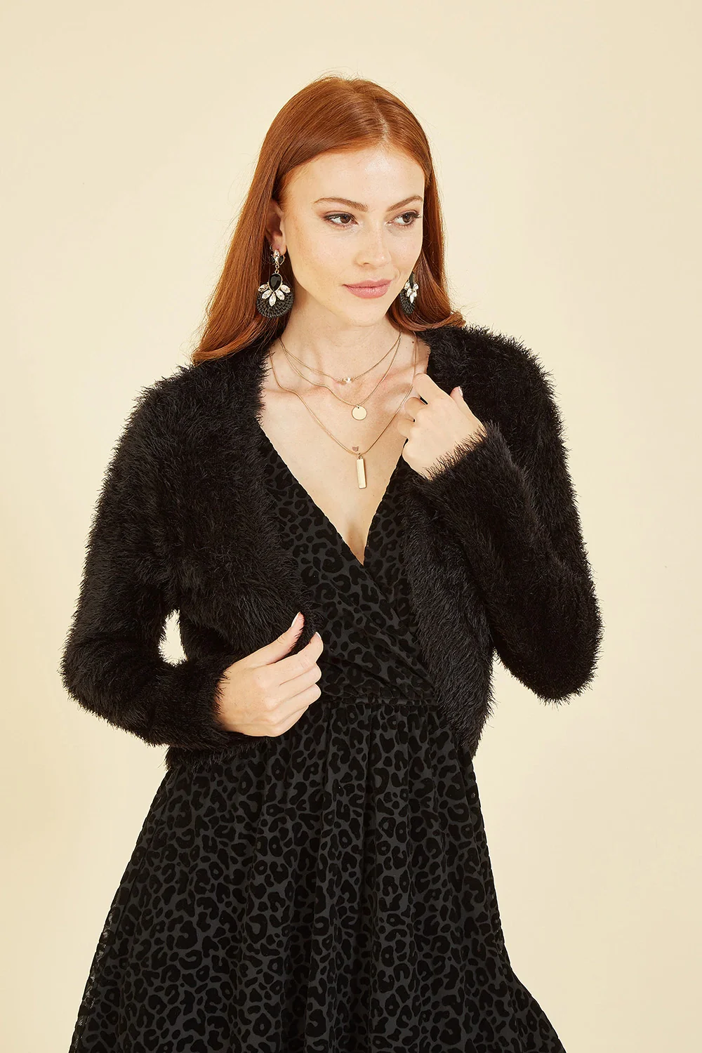 Yumi Black Eyelash Knit Bolero - Image 4