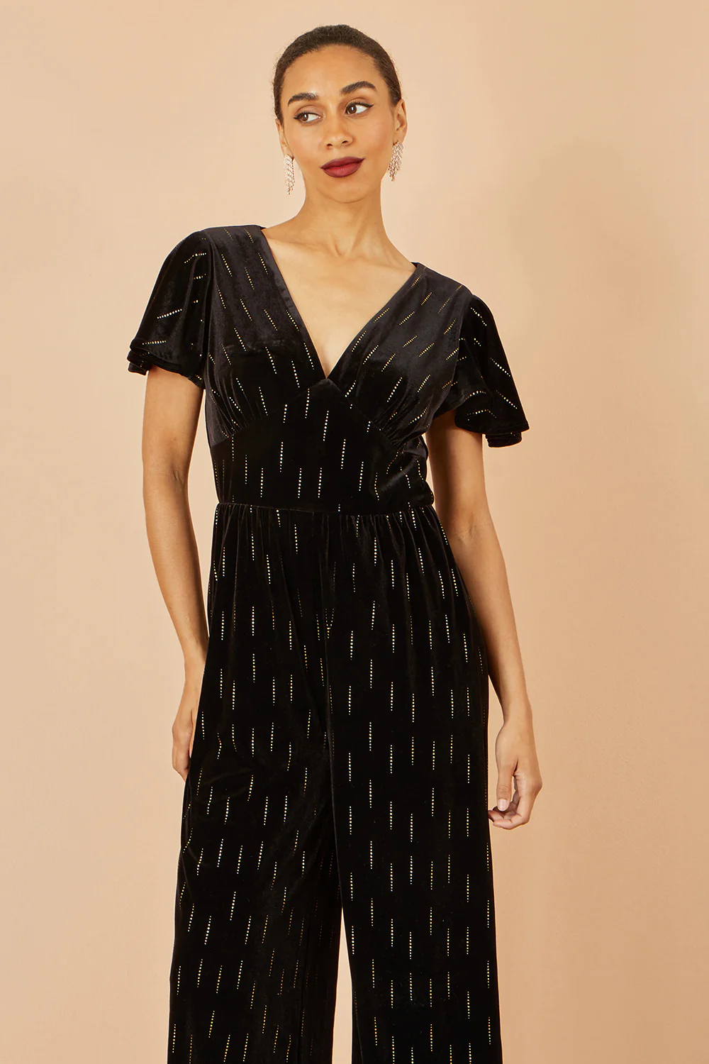 Yumi Black Foil Print Velvet Jumpsuit - Image 5