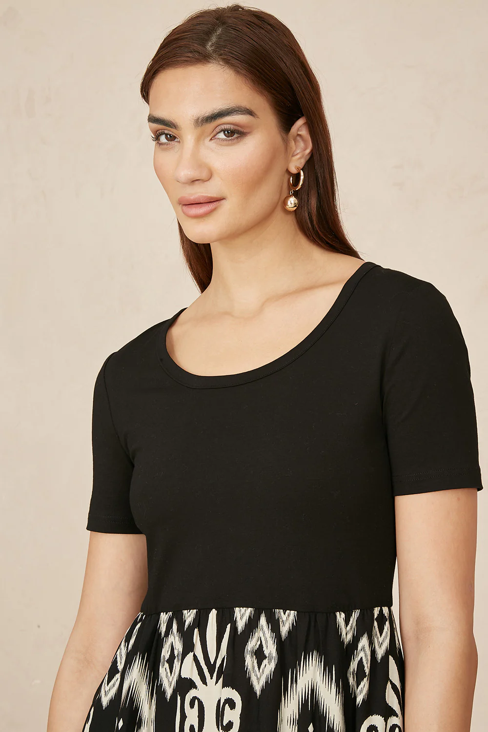 Yumi Black Jersey Stretch Top And Ikat Skirt Midi Dress - Image 3