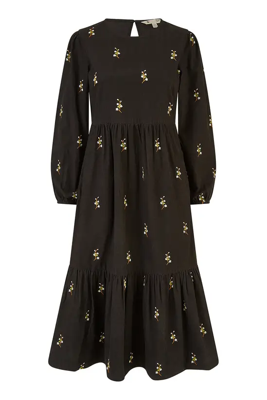 Yumi Black Long Sleeve Midi Dress With Floral Embroidery - Image 5