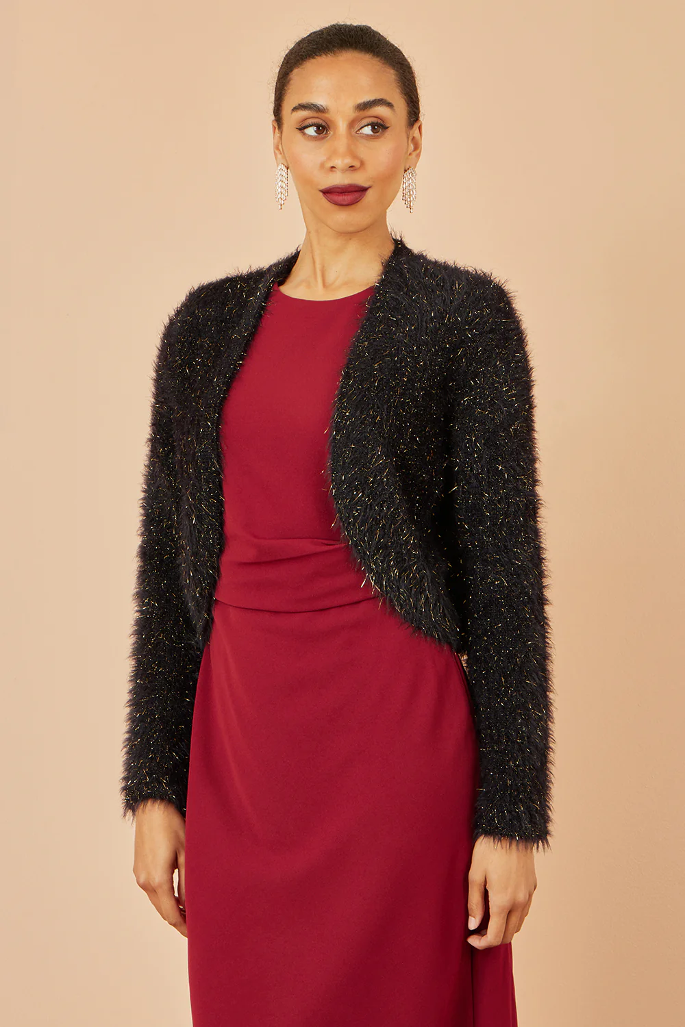 Yumi Black Metallic Fluffy Eyelash Bolero - Image 4