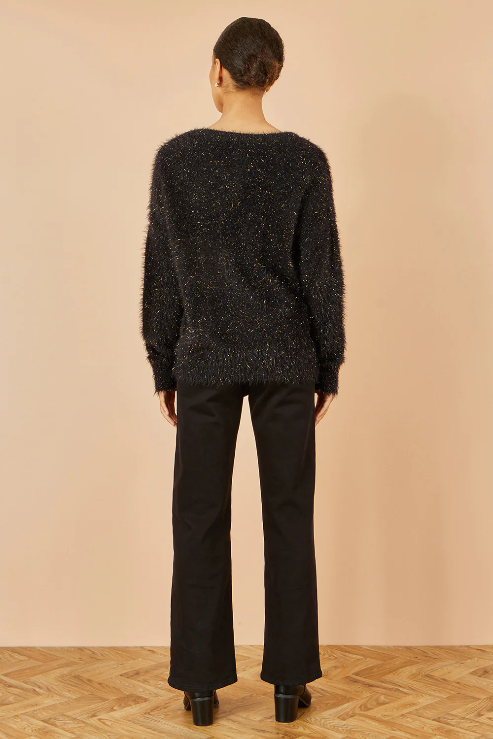 Yumi Black Metallic Fluffy Eyelash Relaxed Jumper - Image 4