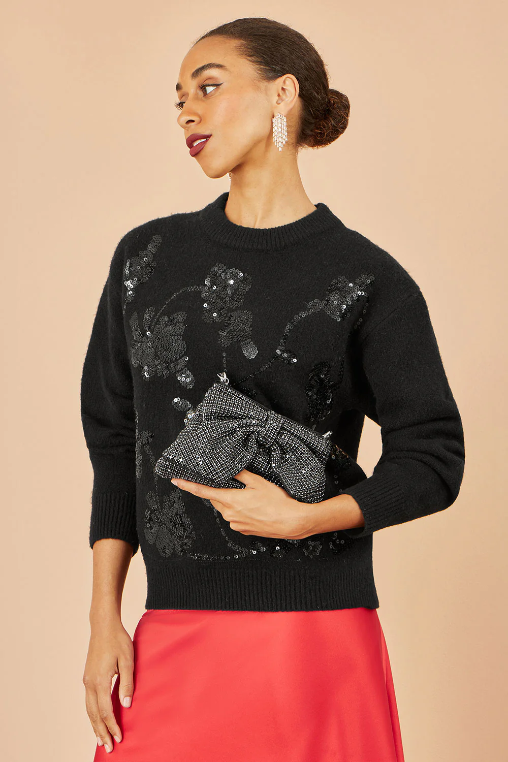 Yumi Black Rhinestone Bow Bag - Image 3