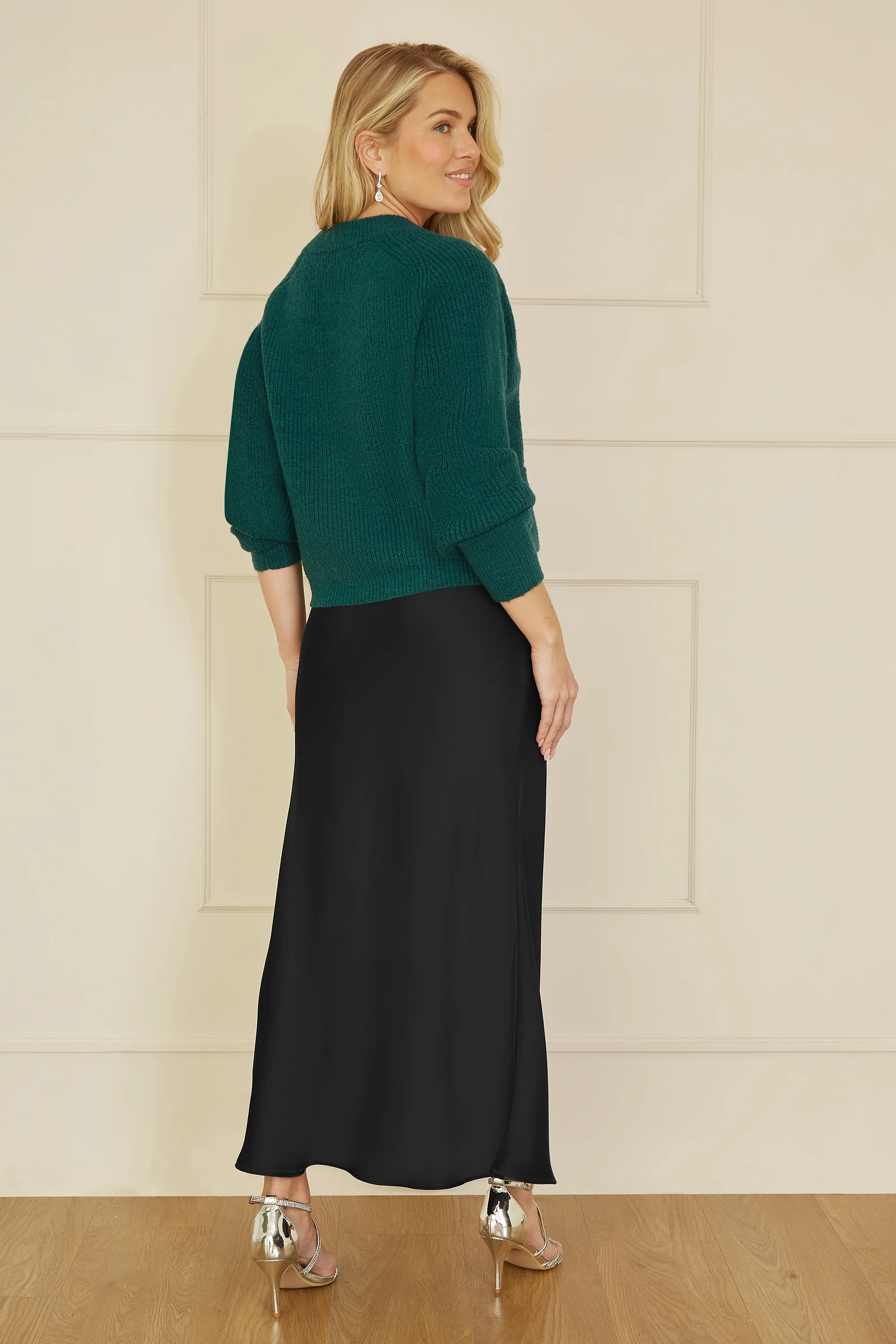Yumi Black Satin Midi Skirt - Image 3