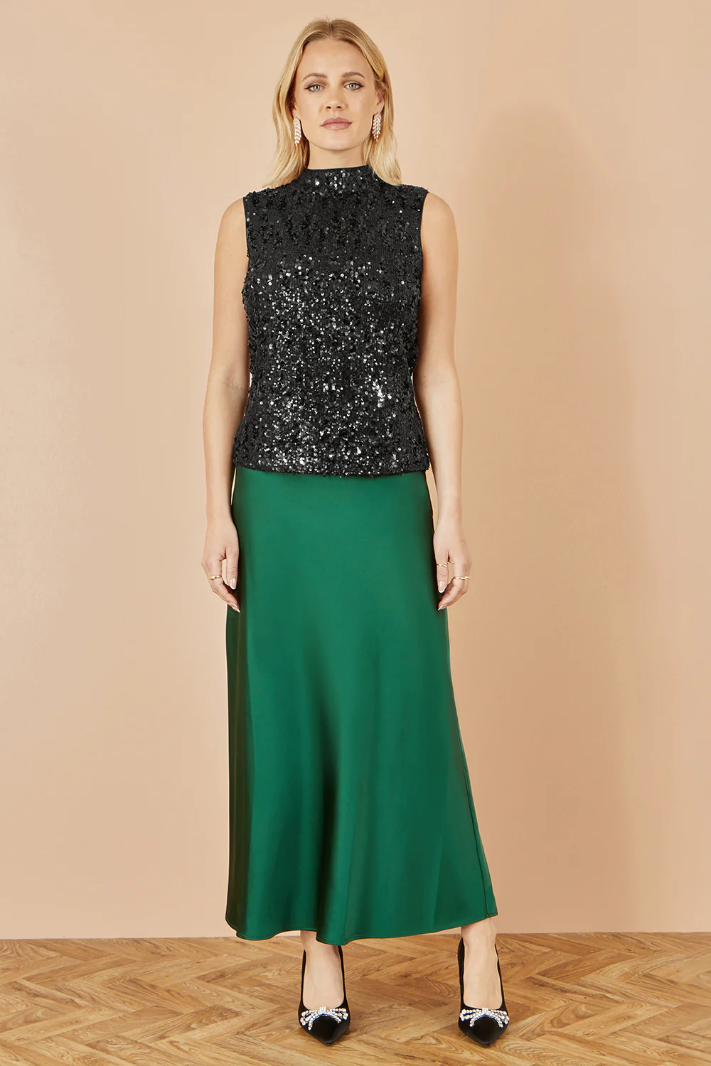 Yumi Black Sequin High Neck Top - Image 2