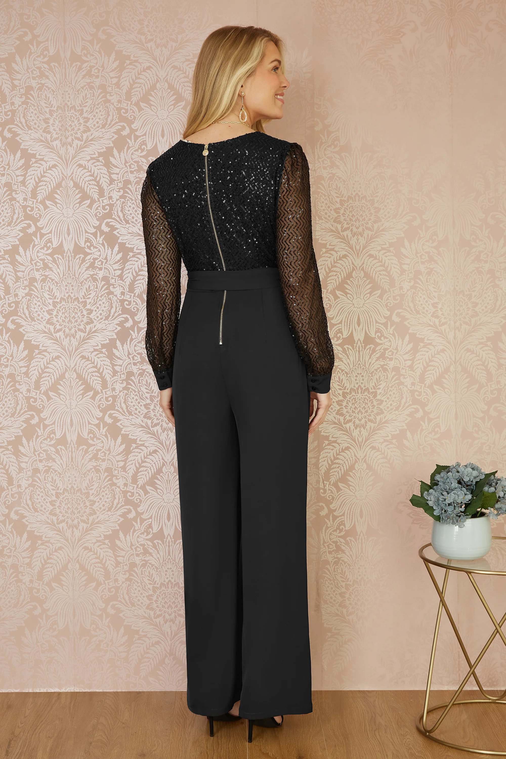 Yumi Black Sequin Jumpsuit With Long Sleeves - Image 3