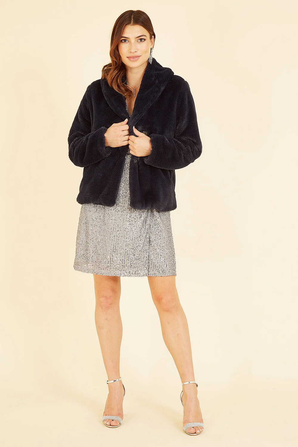 Yumi Black Short Wrap Faux Fur Coat - Image 2