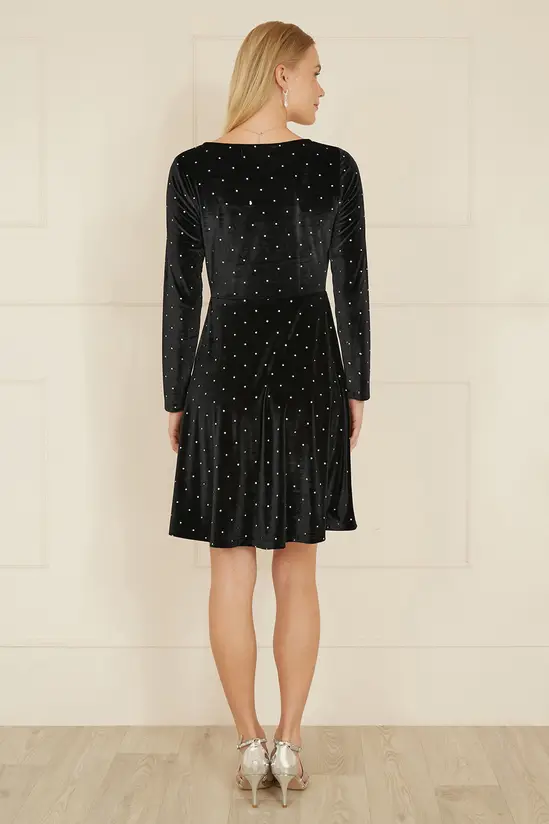 Yumi Black Skater Dress With Diamantes and Long Sleeve - Image 3