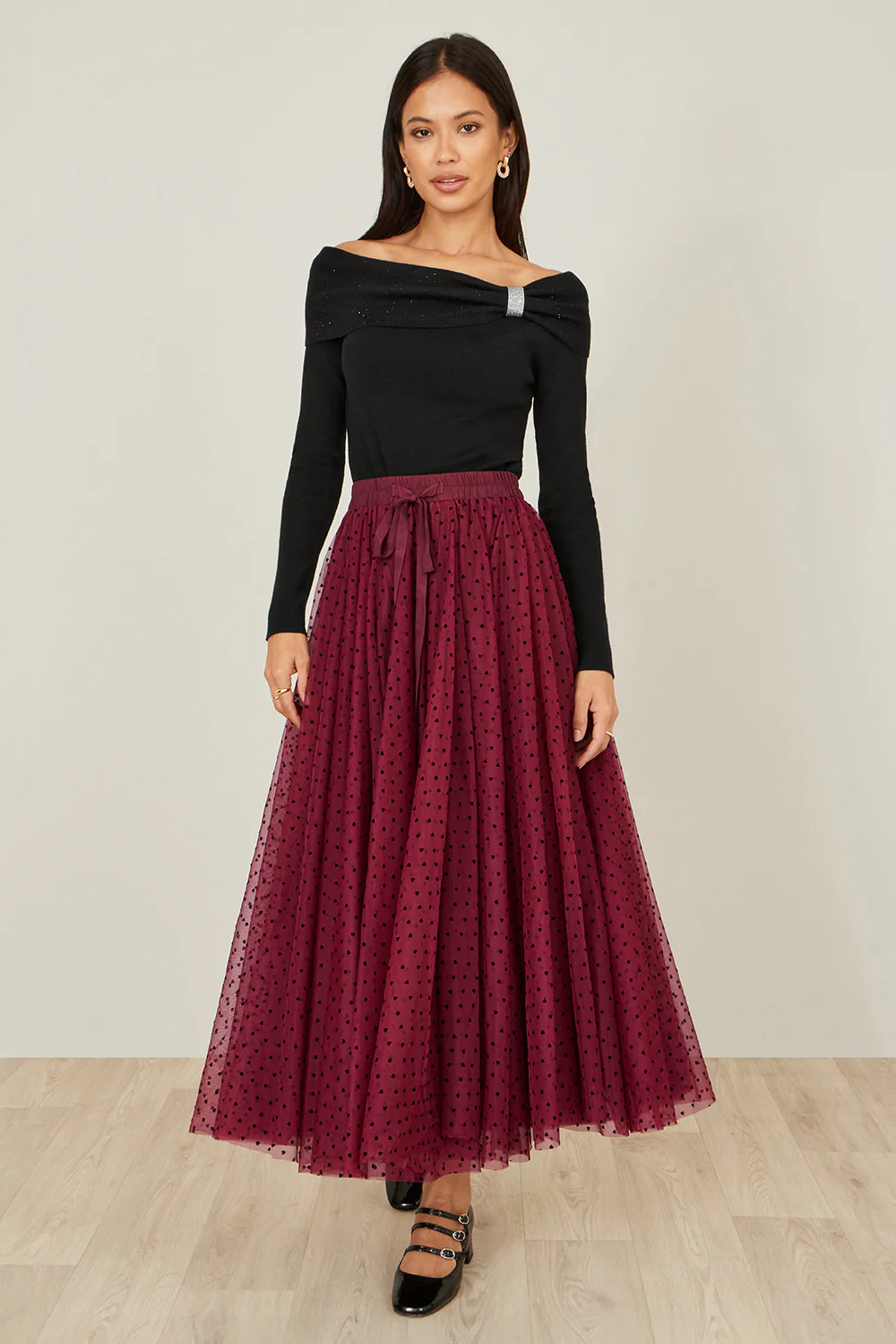 Yumi Black Sparkle Bardot Jumper With Diamante Detail - Image 2